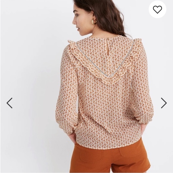 Madewell Floral Ruffle Blouse in Cream and Orange - Picture 3 of 14